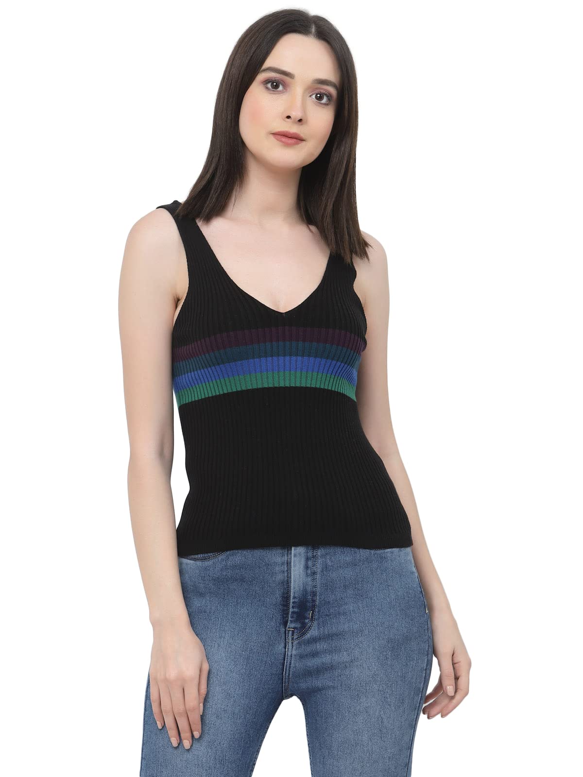 Womens Knitted, Ribbed Cotton Fitted Sleeveless V- Neck Cami Tank Top for Women Stylish-image-20