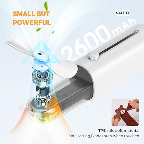 Miniatura 2 de Mini Handheld Fan, Portable Fan for Kids with Soft Blade, Safety Powerful Small Fan, Low Noise Personal Fan, Cute Kids Fan, Battery Powered
