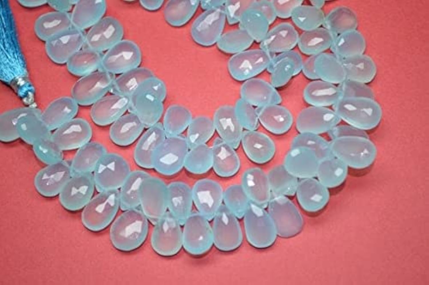 Aqua Blue Chalcedony naturelle 14mm poire facettée fil de perles 8" mini