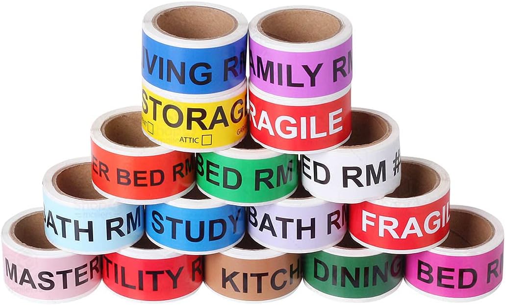 Shop4Mailers Home Moving Color Coded Labels Stickers - 800 Count - 16 Rolls - 50 Labels Per Roll (1 Set)
