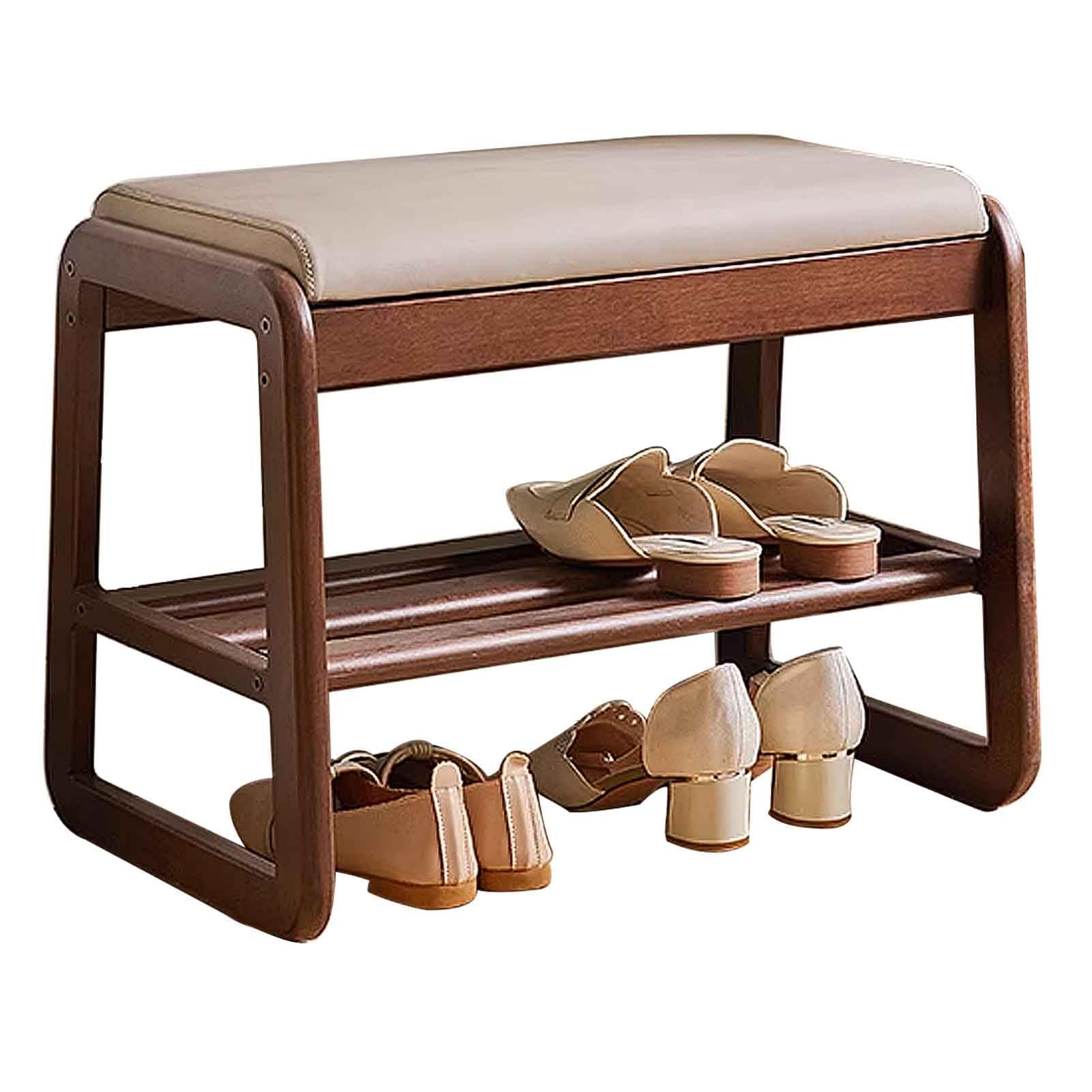 Banc à chaussures en bois étroit pour couloir avec rangement