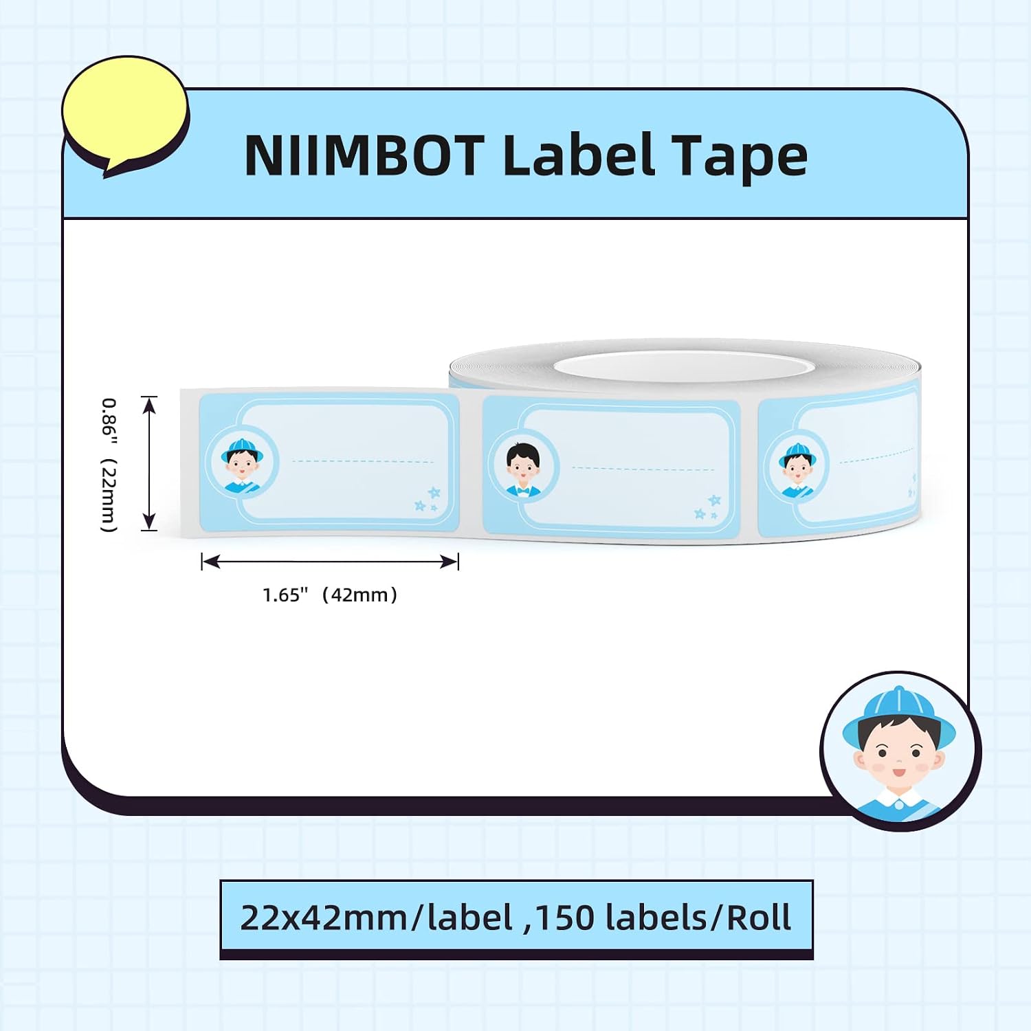 NIIMBOT D101 Labels, 0.87'' x 1.65'' (22x42mm) Refill Label Paper, Waterproof, Oil-Proof and Tear-Proof Thermal Labels for D101 Label Maker, 1 Roll of 150(CoolBoy)