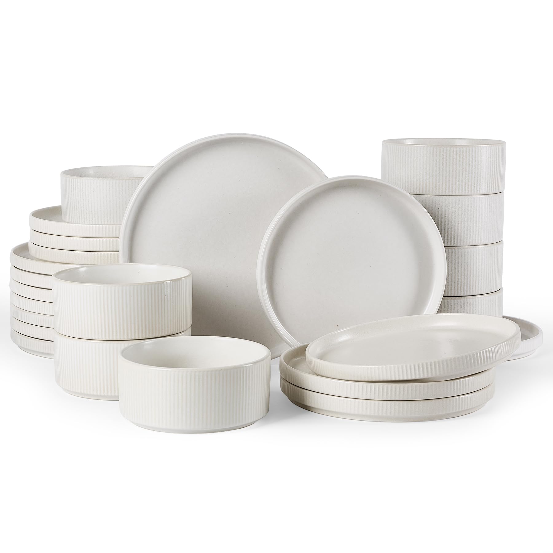 Photo 1 of Famiware Star Plates and Bowls Sets, Modern Stoneware Dinnerware Sets for 8, 24-Piece Kitchen Dish Set - Microwave and Dishwasher Safe, Chip and Scratch Resistant, Matte White