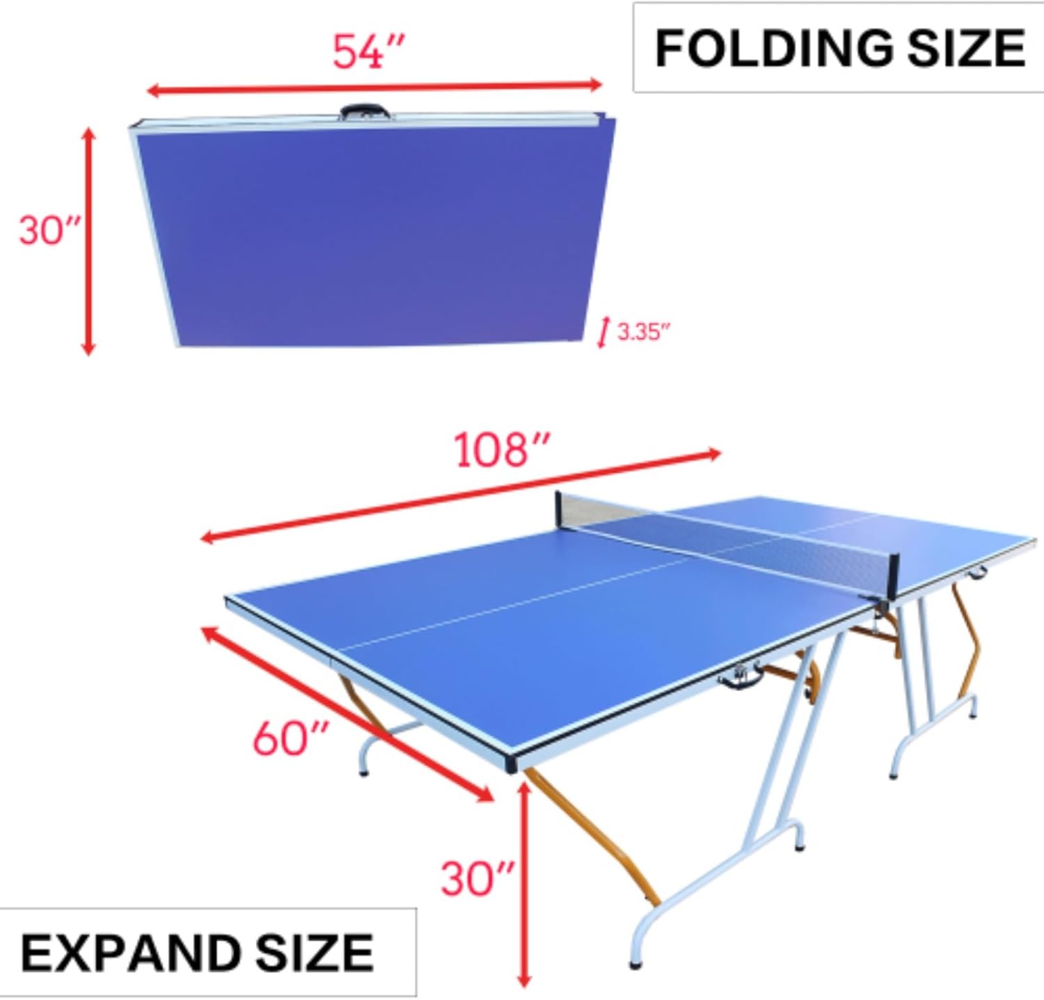 9-Foot Folding Table Tennis Table Set, Medium-Sized Table Tennis Table Set, Adjustable Legs and Rubber Suction Cups, Aluminum Frame, Folding Legs