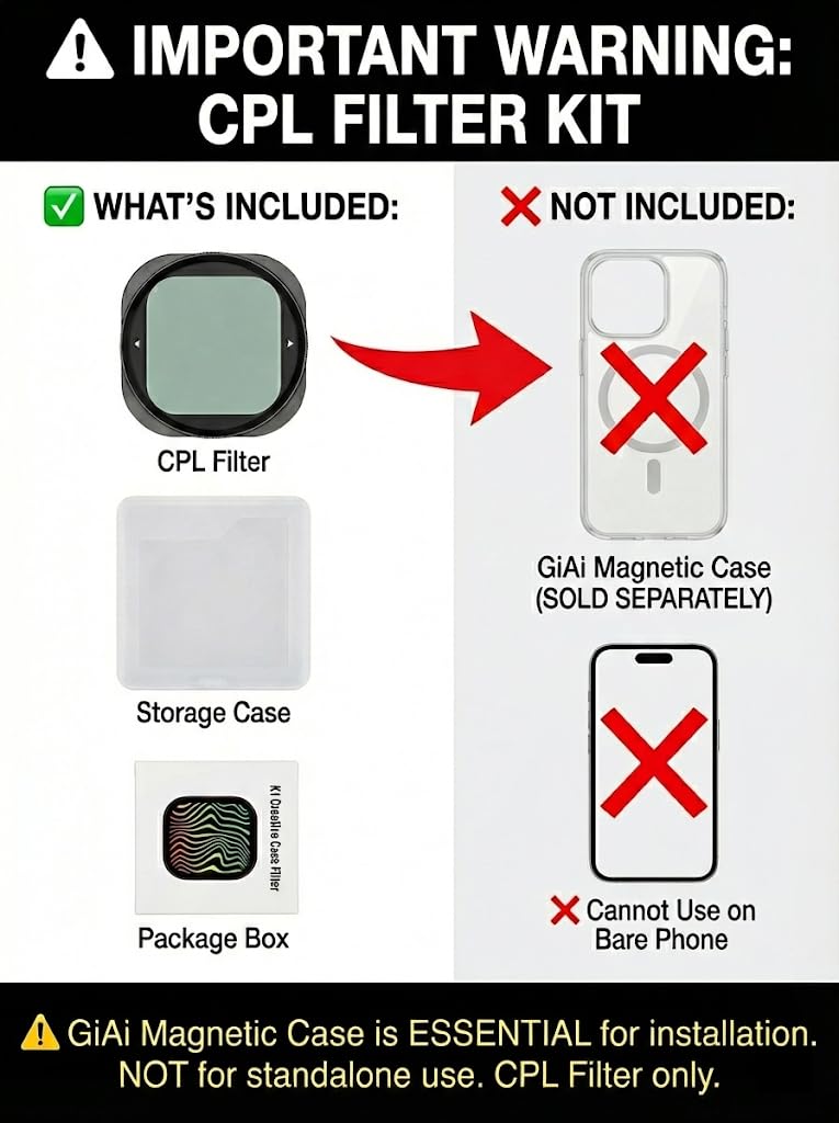Filtre CPL Polarisant Circulaire Magnétique pour iPhone 17 Pro/Pro Max - Effet Objectif Photo [NÉCESSITE Coque GiAi - Vendue SÉPARÉMENT]