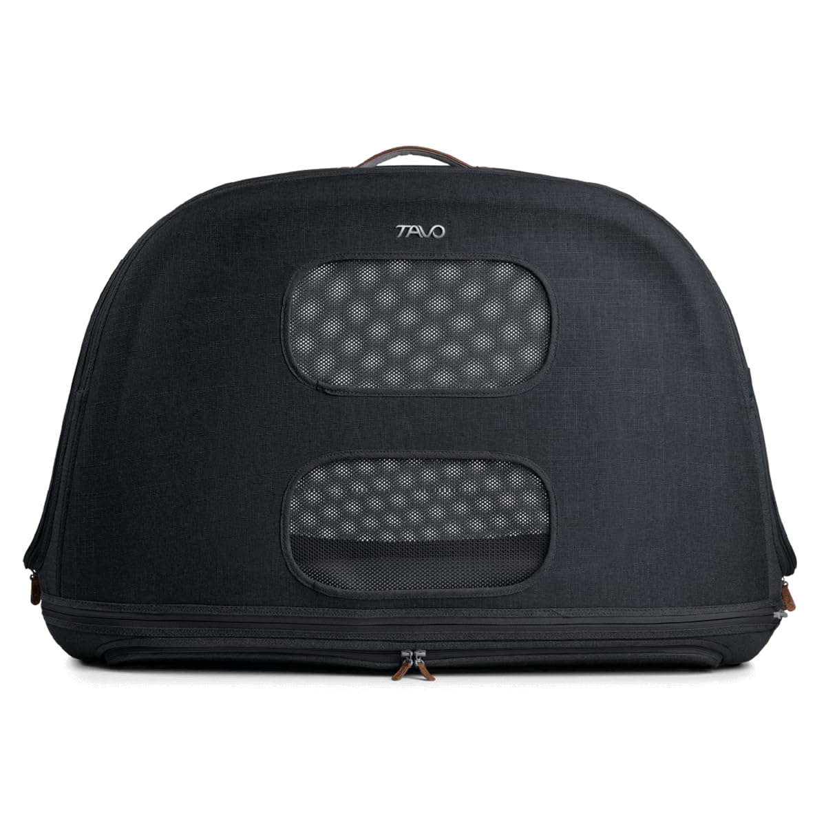 Tavo Crispin - Transportín grande para mascotas – Caja de transporte para perros y gatos, ISOFIX y fijación Top-Tether, ventilación de malla de 360°, plegable, 2 colchones lavables, ónix