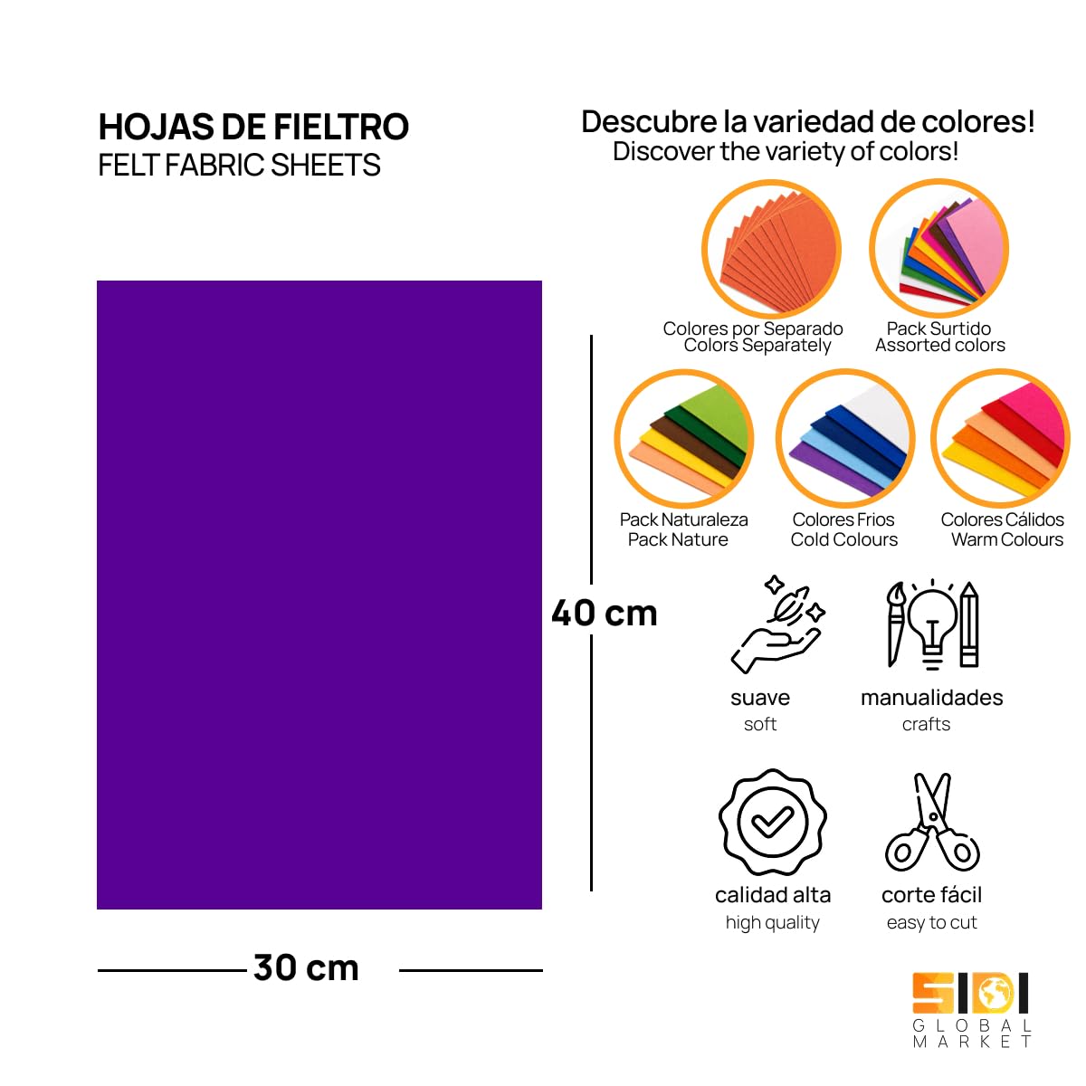 SIDI Fieltro Verde Oscuro 40 Láminas 40x30 Tela Manualidades DIY
