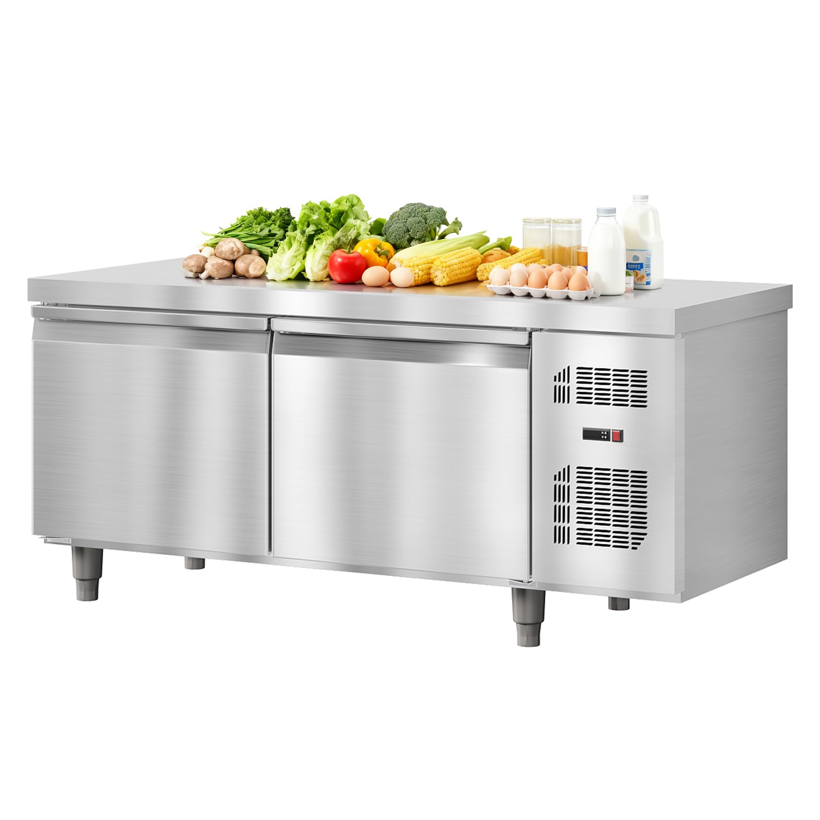 PeacefulHues 60-Inch 15 Cu.Ft Commercial Worktop Undercounter Refrigerator – Double Door Stainless Steel Food Prep Station for Restaurant/Bar/Cafe on Fridge.com