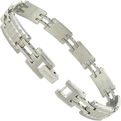 Milano Rochet Roma Linear Modern Rectangle Relief Stainless Steel Men's Link Bracelet