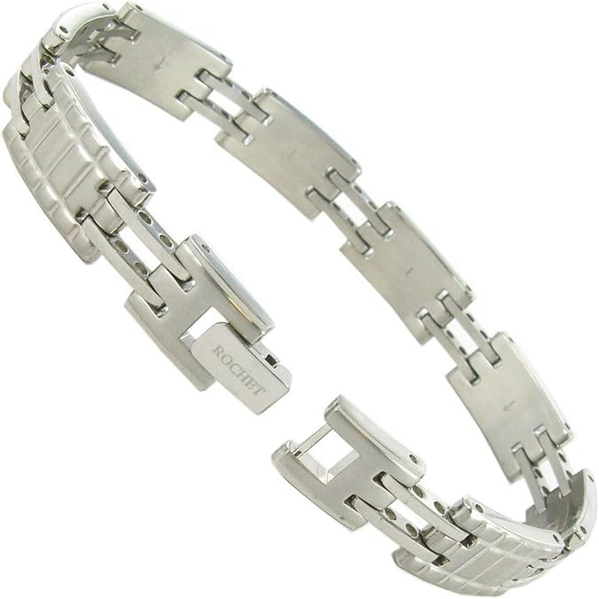 Milano Rochet Roma Linear Modern Rectangle Relief Stainless Steel Men's Link Bracelet