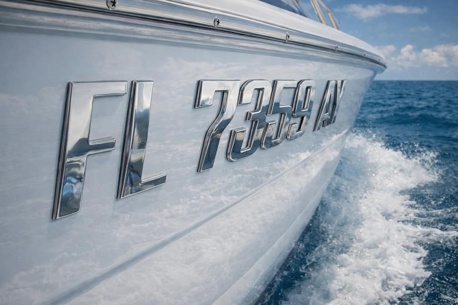 Boat & Jet Ski Registration Numbers – Raised 3D Domed Emblems – Marine-Grade Waterproof Decals – UV-Resistant Hull Letters – PWC & Watercraft Registration-Chrome Emblem Sleek