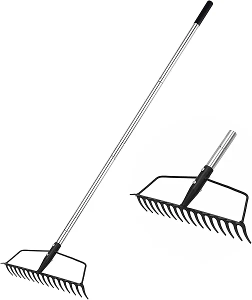 YEELOR Garden Rake, Metal Sturdy and Heavy Duty Metal Rake, 16-Tine Bow Rake with Adjustable Stainless Steel Handle, Long Shaft for Loosening Soil, Leveling Mulch, Gathering Leaves