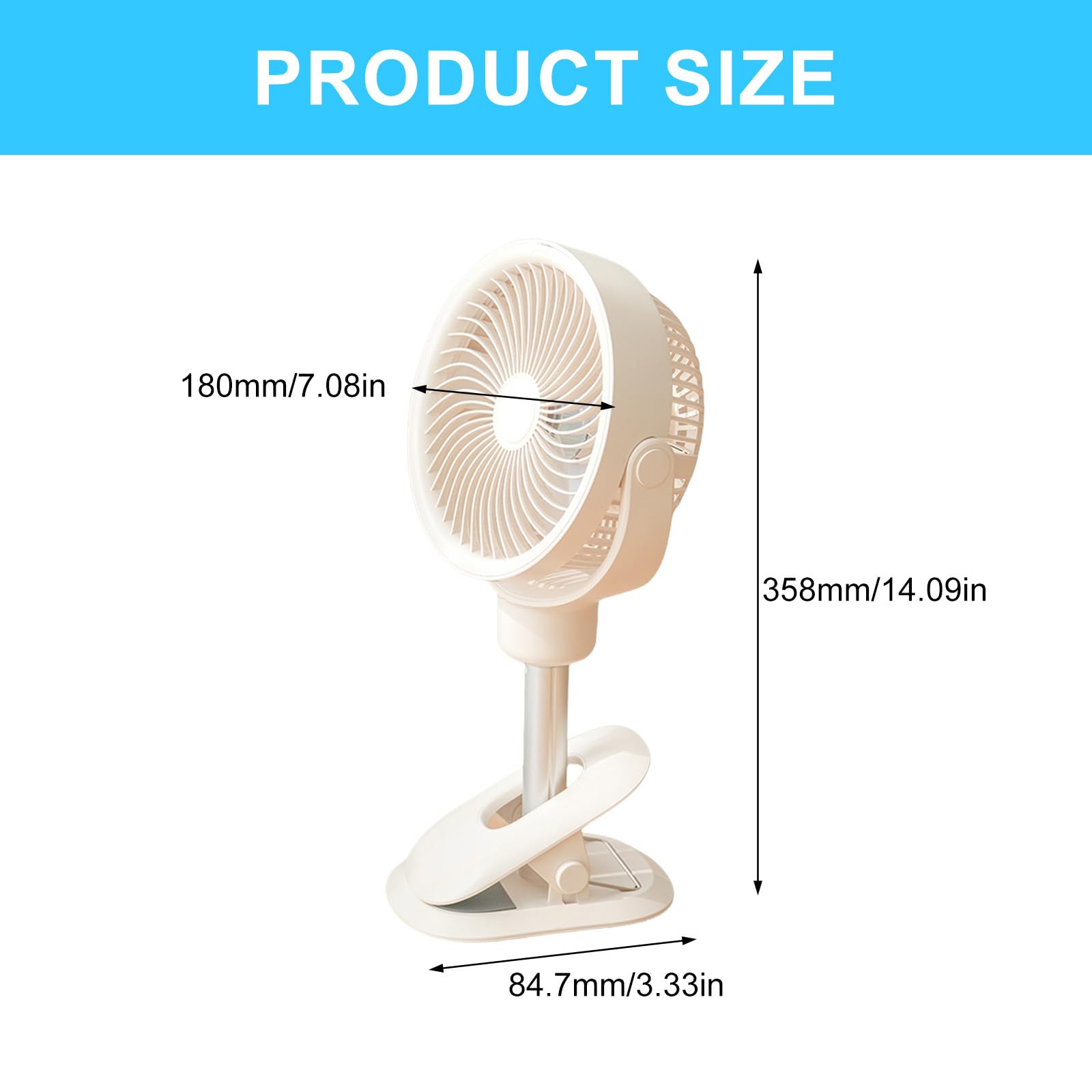 Ventilatore da tavolo oscillante portatile a clip, ricaricabile tramite USB, con 4 velocità e luce LED, per casa, ufficio, viaggi