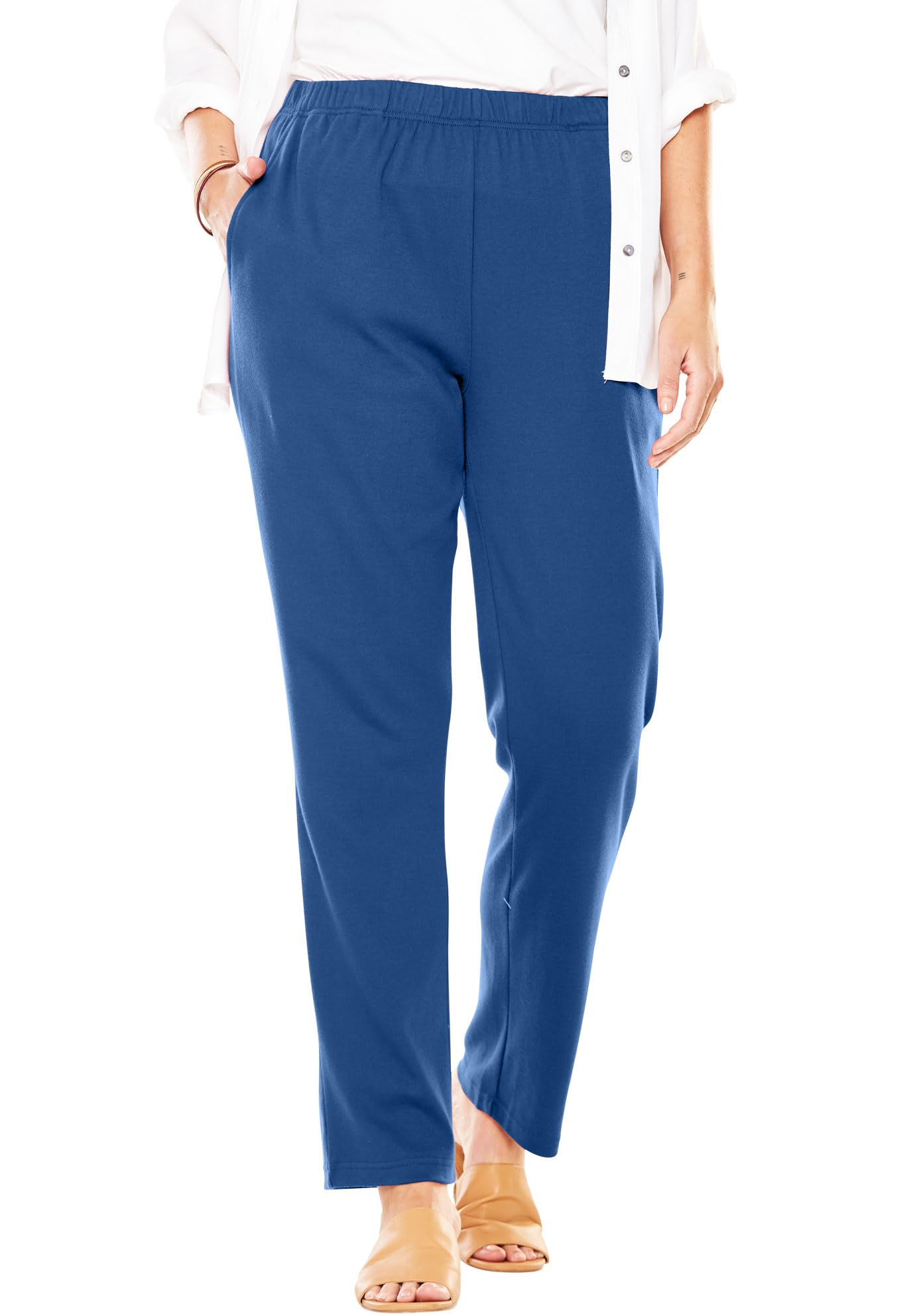 Woman Within Plus Size 7-Day Knit Straight Leg Pant Stretch Elastic Waist (Petite & Tall Available)