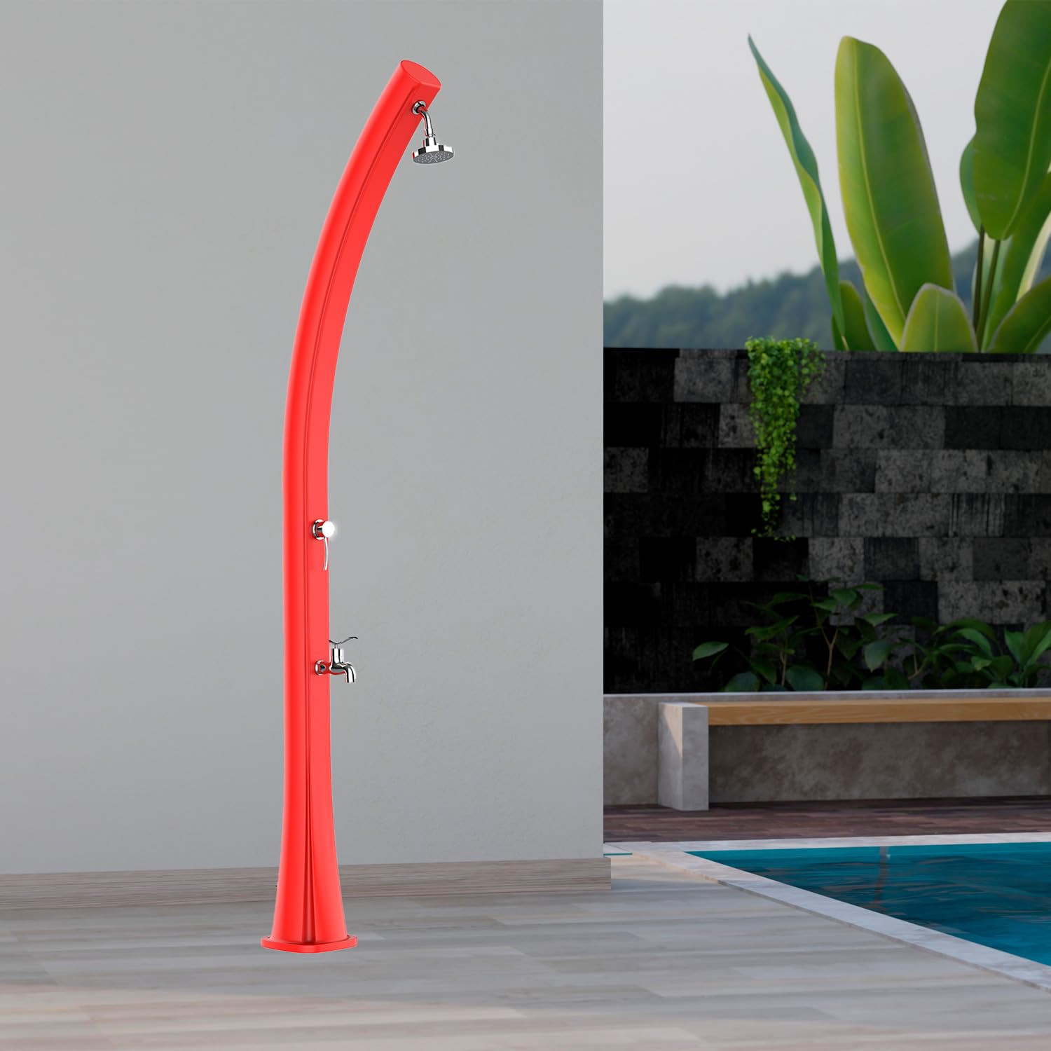 Starmatrix Colonna Doccia Ecologica Rossa in Polietilene HD con Serbatoio da 25 Litri e Lavapiedi per Giardino e Piscina Rio Red