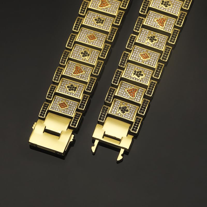 Wold Poker Champion Bracelet Brass Full Iced 8.5" Simulated Diamond Gold Plated Bling - Great Prize For Local poker tournaments4