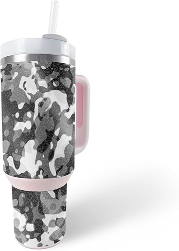 MightySkins - Vaso con purpurina brillante compatible con Stanley The Quencher H2.0 FlowState de 40 onzas, camuflaje negro moderno, acabado