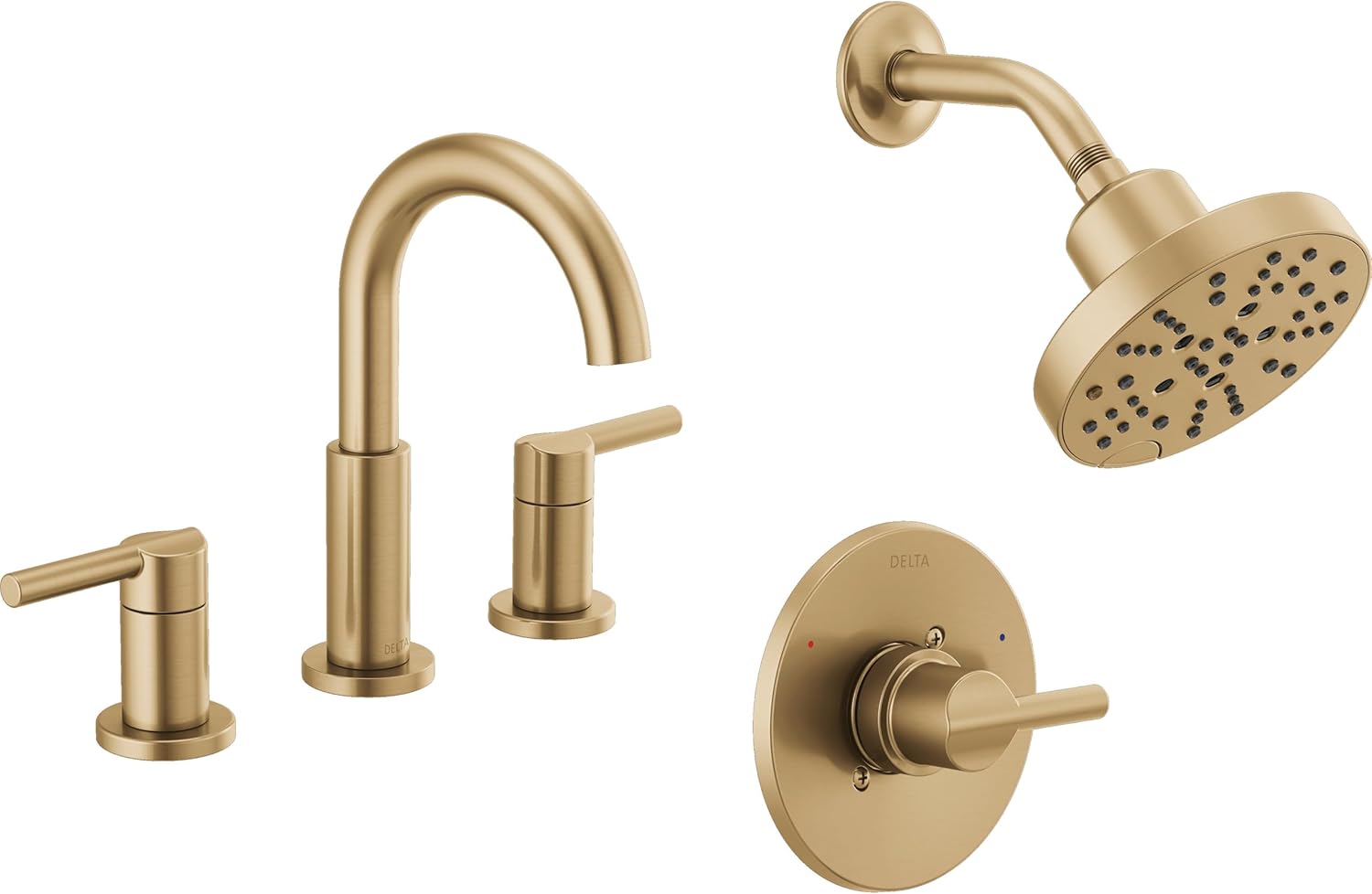 Delta Faucet Nicoli 14 Series Single-Handle Shower Faucet with 5-Setting H2Okinetic Shower Head, Nicoli Widespread Bathroom Sink Faucet 3-Hole, Champagne Bronze (Shower Valve Included)