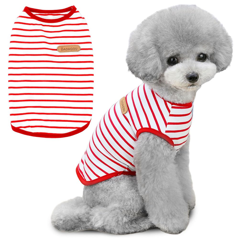 Voarge T-Shirt with Dog Stripes, Summer Dog Shirts, Soft Cotton Puppy Clothing, Pet Tank Top, Chihuahua Basic Tee Shirt