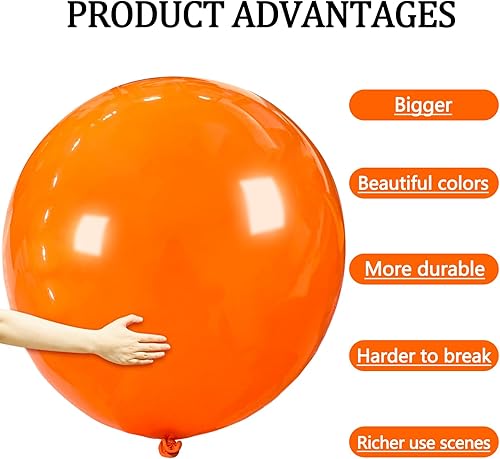 Miniatura 3 de 9 globos naranjas grandes de 36 pulgadas, globos de látex grandes de color naranja, globos grandes para decoraciones de cumpleaños, bodas y fiestas