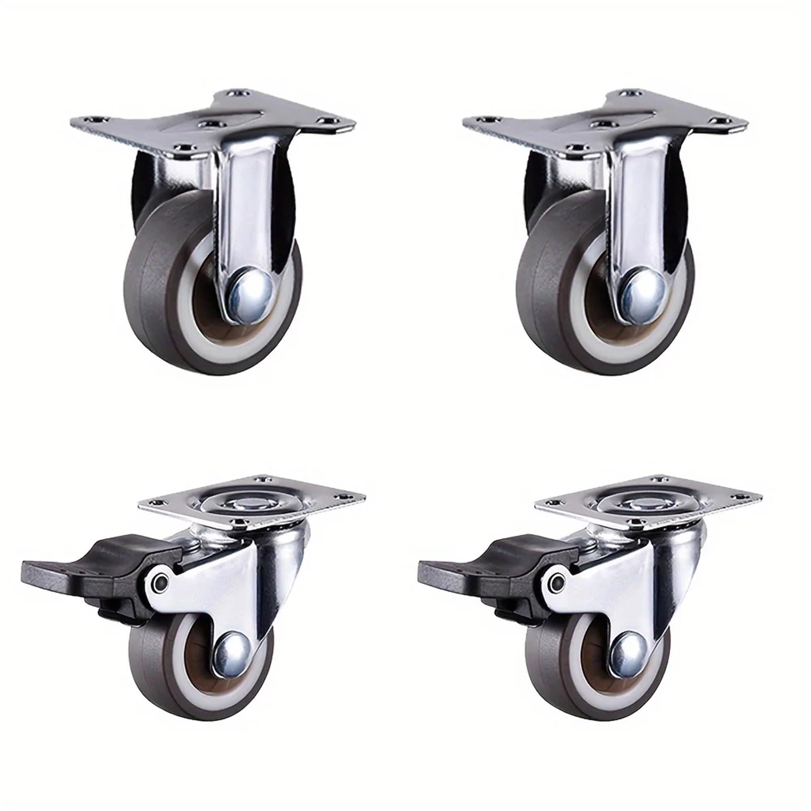 Caster Wheels, 4 Pcs 1/1.25" Caster Wheels Furniture Wheels Heavy Duty Castors TPR Rubber Flat Bottom Wheels for Furniture Cabinets Workbench(2 Fixed 2 Brake,1.25 inch)