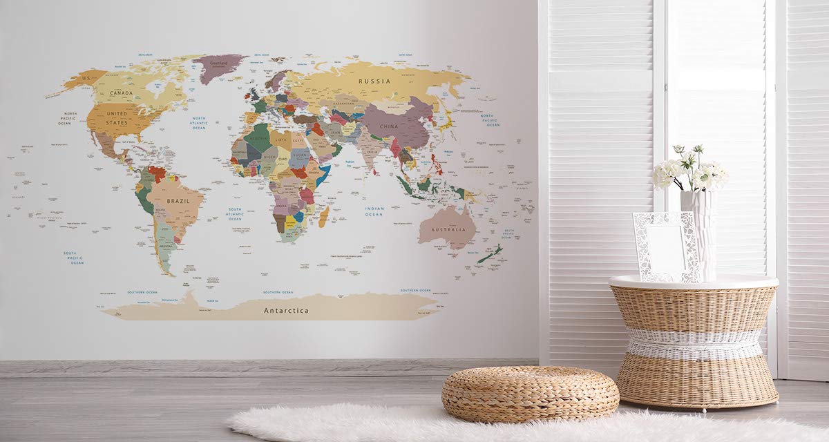 Muralo fototapeta - mapa świata - 150 x 225 cm, tapeta ścienna z włókniny, mapa, karta geograficzna, do salonu, sypialni, nowoczesne obrazy ścienne XXL, dekoracja ścienna