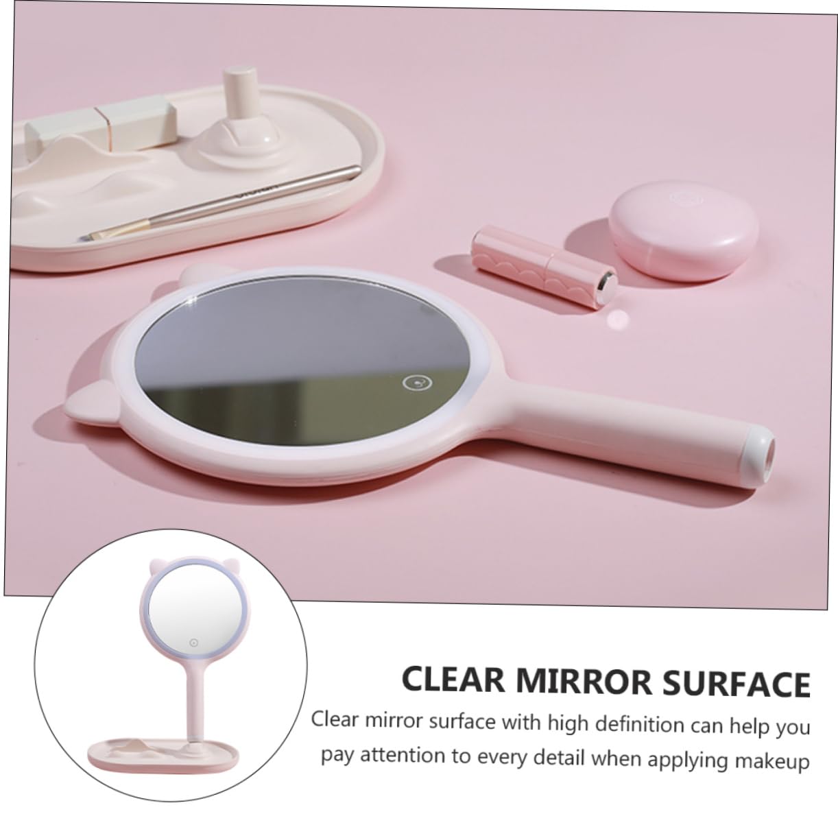 SOIMISS Touchscreen LED Kosmetikspiegel mit USB Ladefunktion Tragbar und Hochauflösend 1200mah Akku Elegantes Rosa Abs Material für Reisen und Make Up Anwendung