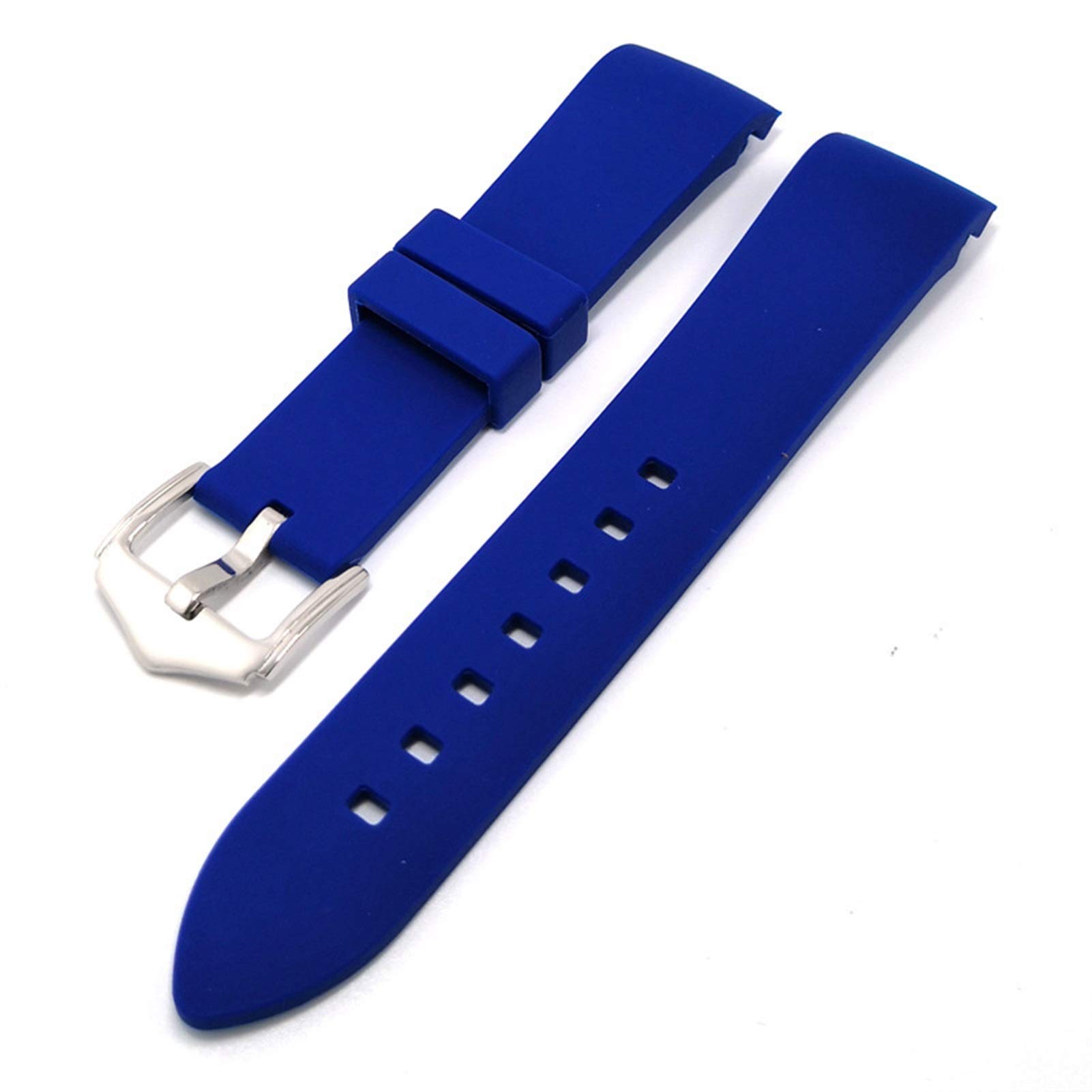 MGHN Silicone watch band 18mm 20mm 22mm 19mm 21mm 24mm Soft Silicone Universal Rubber Curved Elbow Sports Strap Wristband Bracelet (Band Color : Blue, Band Width : 22mm)
