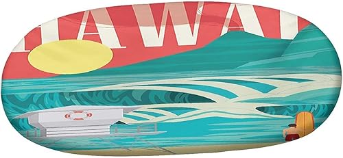 Miniatura 3 de Mantel ovalado ajustable de poliéster elástico hawaiano, diseño hawaiano de costa arenosa, día soleado, tabla de surf, tropicales, se adapta a mesas