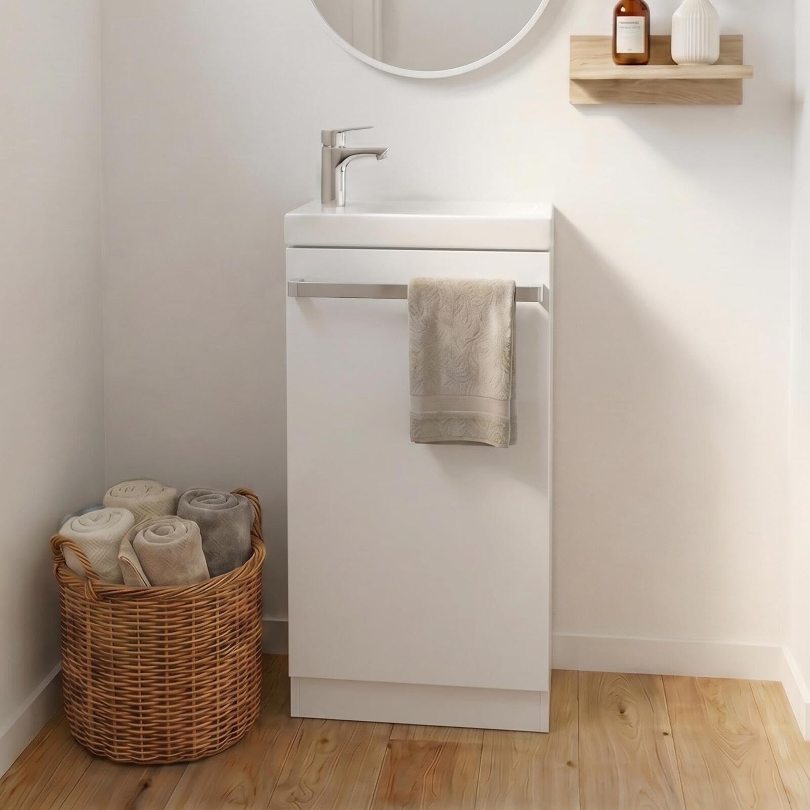 Mueble para lavadora de manos con patas Johann y lavabo roble