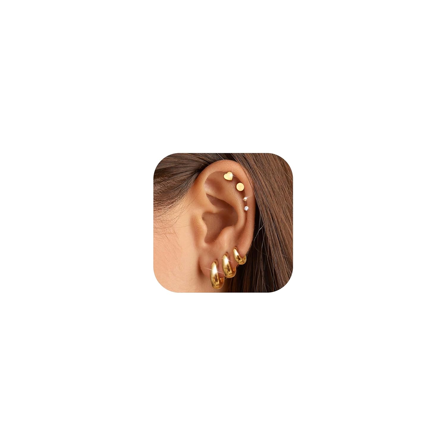 FIASASO Chunky 14K Gold Plated Hoops Earrings for Women Hypoallergenic - 7 Pairs Surgical Stainless Steel Flat Back