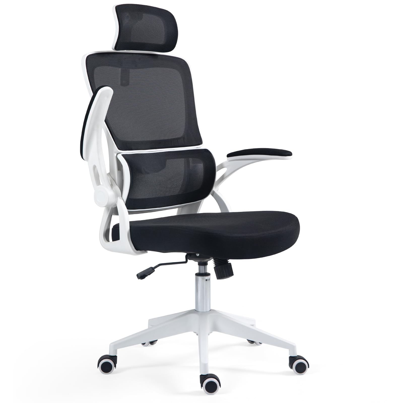 Ahua Silla de Oficina Silla de Escritorio ergonómica con reposacabezas Ajustable y Soporte Lumbar Silla de computadora de Malla con Respaldo Alto con reposabrazos abatibles Acolchados (Blanco)