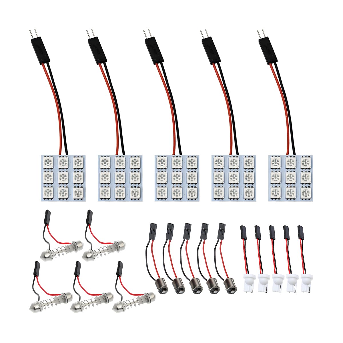 5-Pack 5050 9SMD LED Panel Dome Light, 12V Vehicle Reading Plate Lamp with T10 Adapter BA9S Festoon Adapter, Automotive Interior Roof Ceiling Wired Lamp, Universal Fit (Ice Blue)