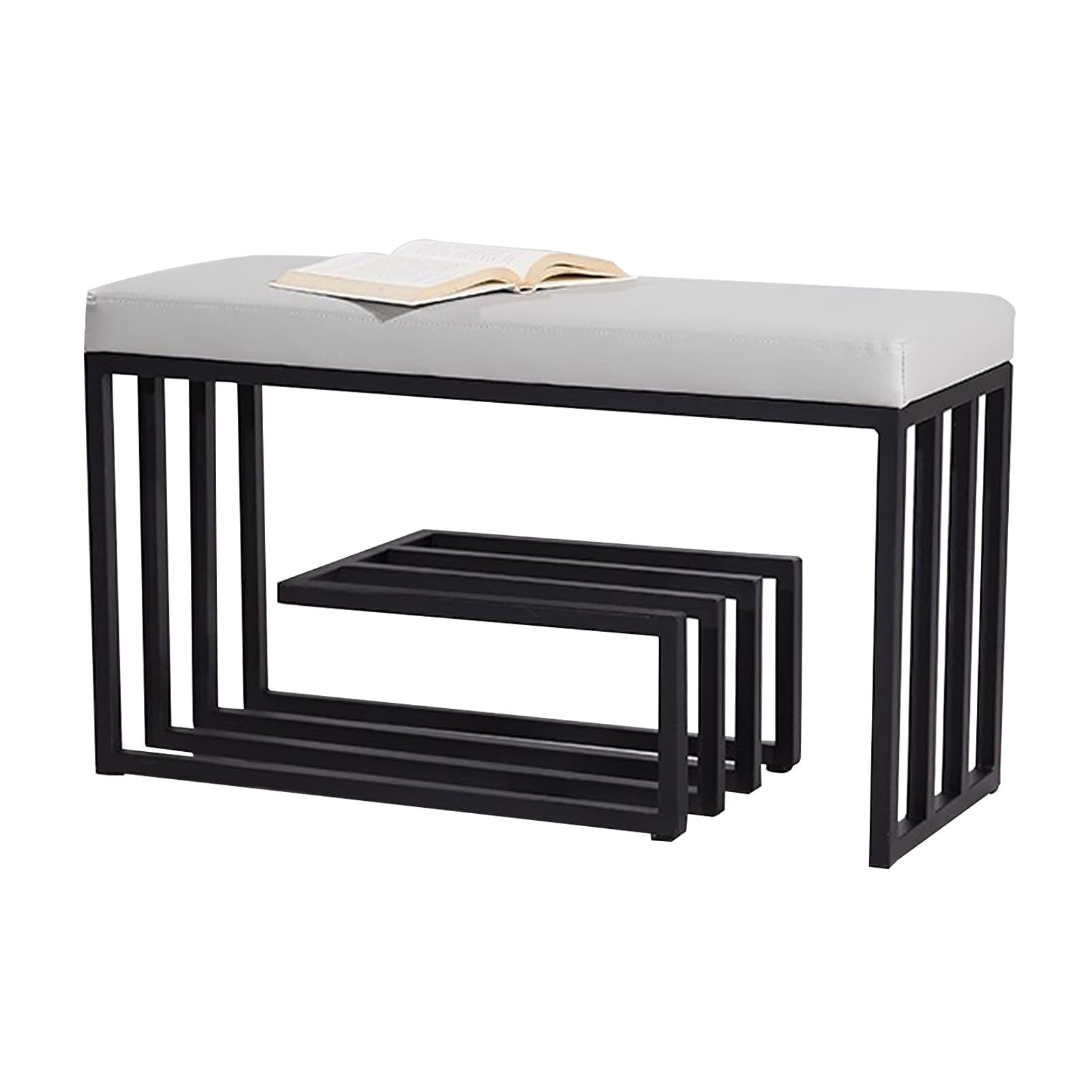 GHFXSCV 3-Tier Shoe Rack Bench with Storage Upholstered Seat Black Metal Frame Entryway Shoe nizer for Hallway Bedroom & Entry Area Stylish & Functional Storage Solution