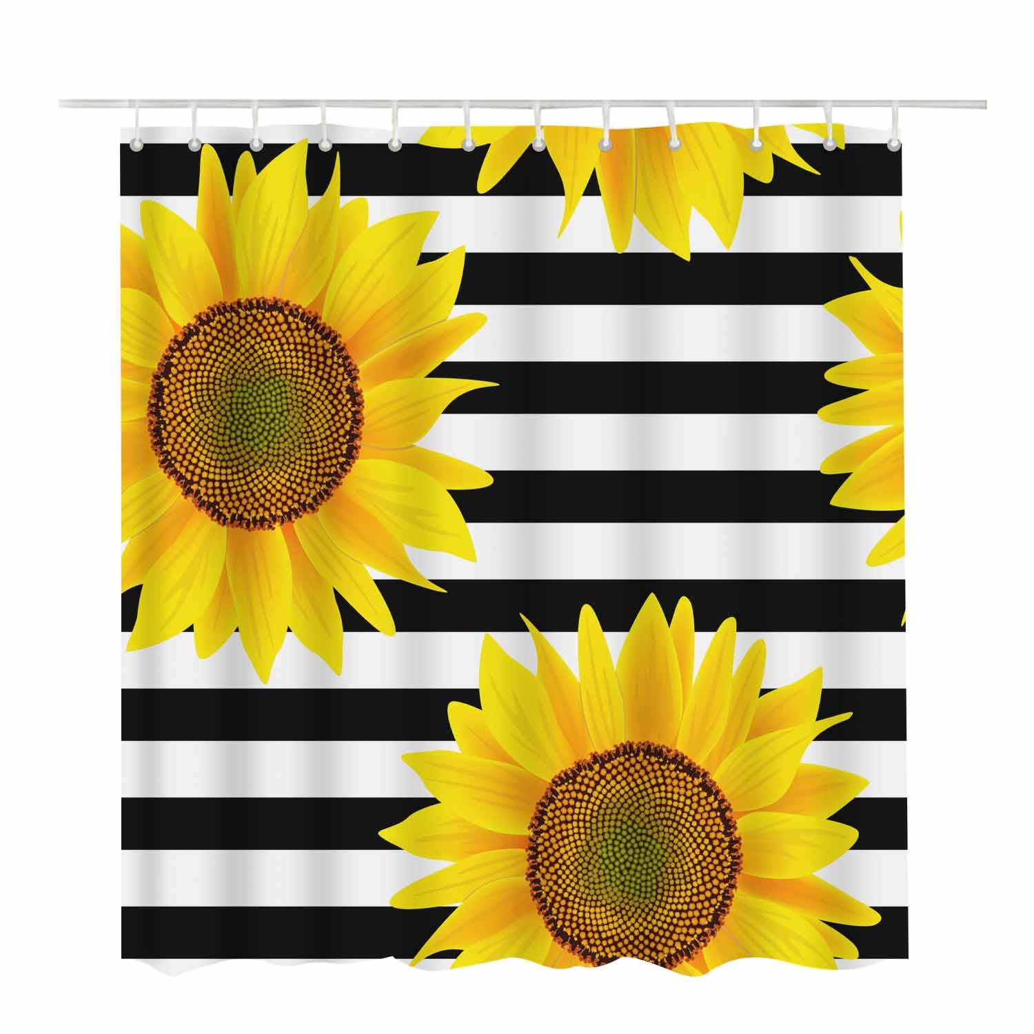 Woutay Shower Curtain Mould Proof Resistant Yellow Sunflowers,Water Repellant Fabric,Polyester,Size 180x180CM - Image 2