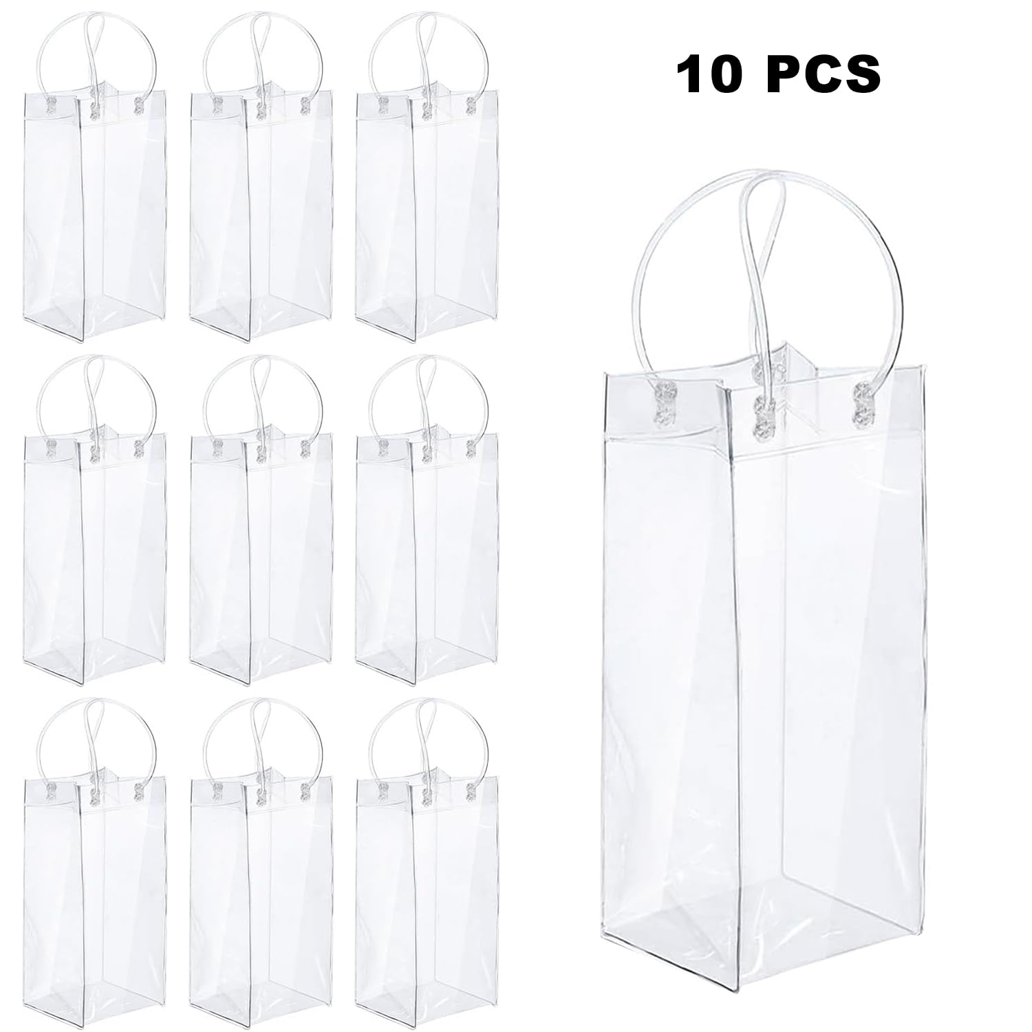 10 pezzi Champagne in PVC trasparente, Refrigeratori Per Bottiglie Trasparenti, Impacco di ghiaccio in PVC Champagne, Borsa Refrigerante Bottiglie con Manico (Aggiornamento senza perdite d'acqua)