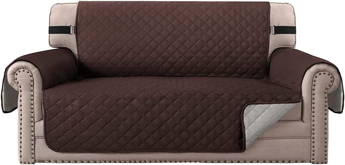 Waterproof Loveseat Couch Cover Quilted Sofa Protector for 2 Seats Cushion Couch Non Slip Furniture Protector for Dogs Pets (Brown, Loveseat)