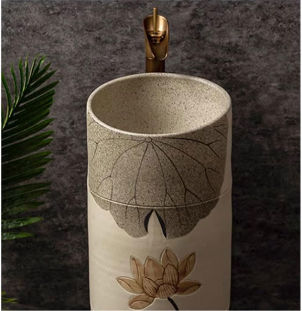 Pedestal Sinks Ceramic Column Wash Basin Outdoor Courtyard Pool Villa Balcony Floor-Standing Integrated Bathroom Sink (A)