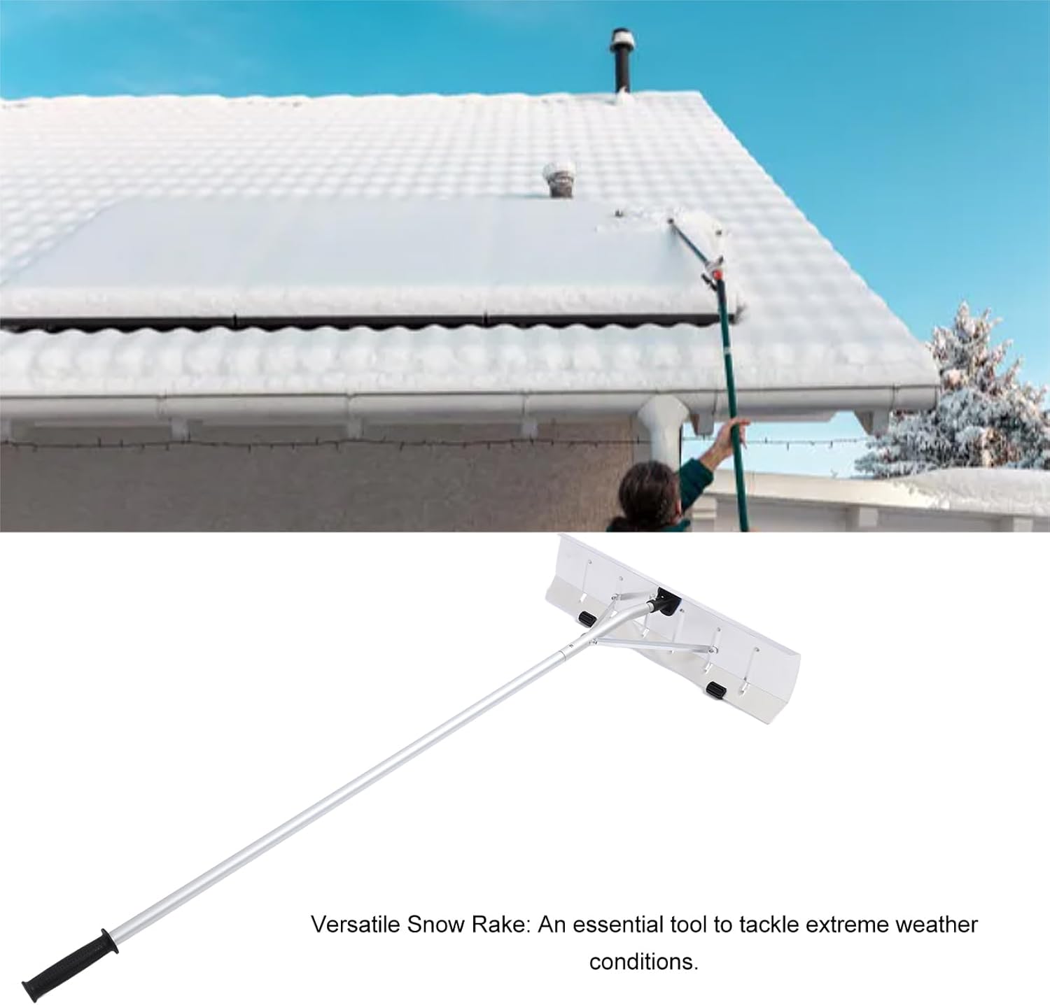Telescoping Snow Roof Rake Adjustable 20ft Extendable Handle with Wheels Detachable Aluminum for Home and Vehicle Snow Removal