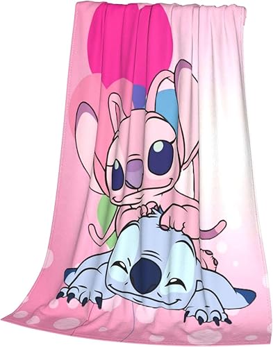 Stitch and Angel - Manta de forro polar suave y acogedora, manta de franela de felpa, ligera y cálida, para niños y niñas, sofá cama, 50 x 40