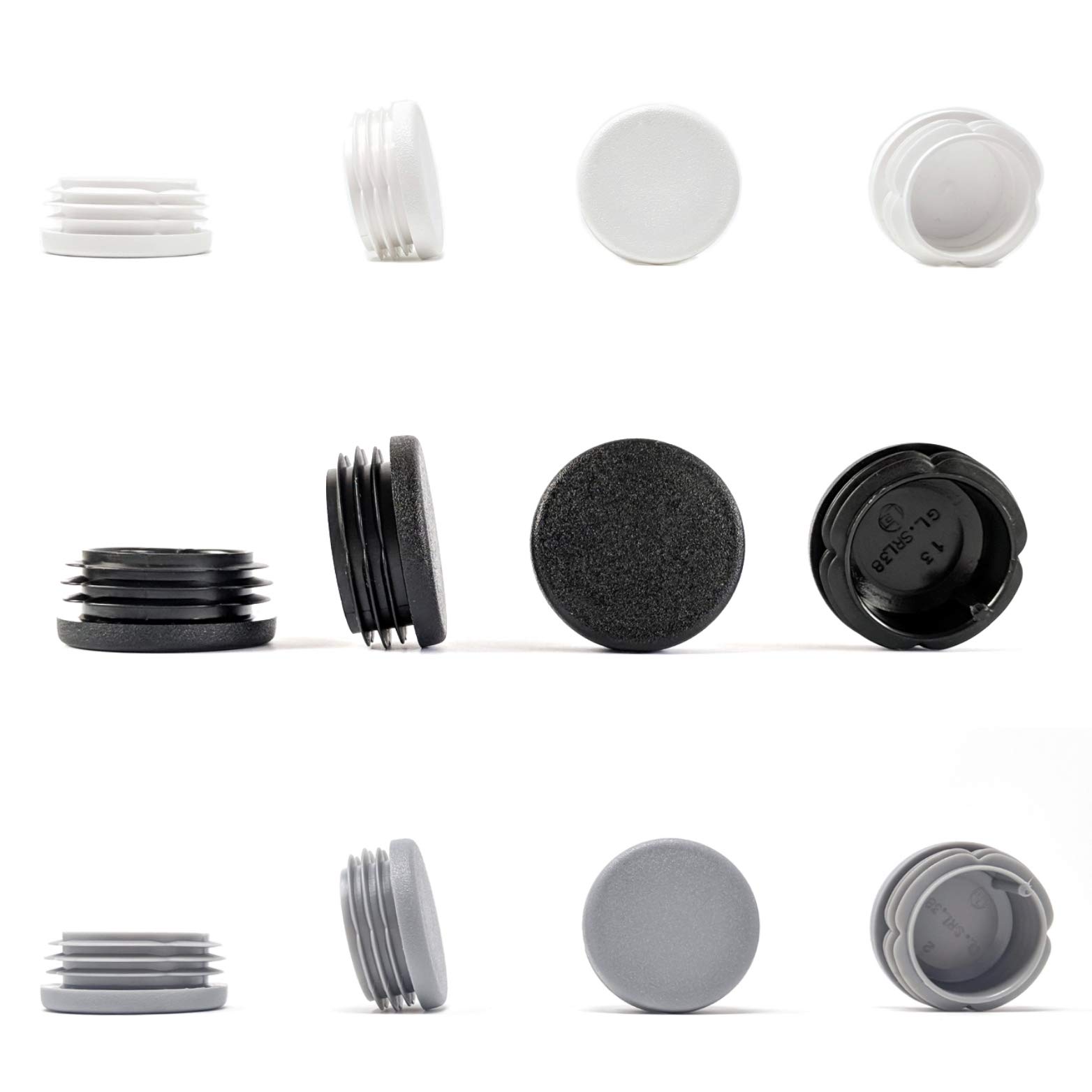 Round Tube Inserts End Caps, Varierty of Sizes in Black, White or Grey - Made in Germany (Please see diagram before ordering) 38mm, White, Pack of 32
