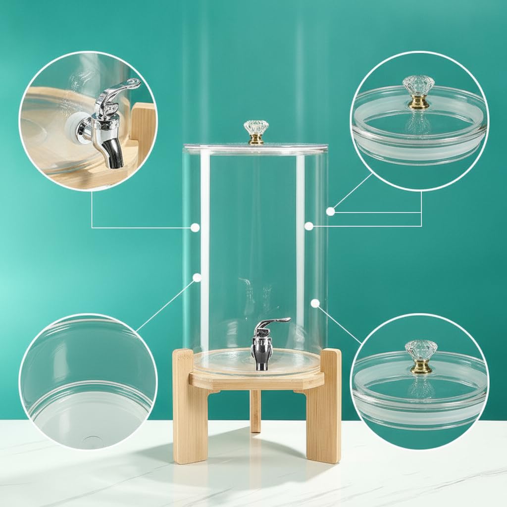 Dispenser per Bevande in Vetro Nordico, Rubinetto metallico, Dispenser liquidi cucina, Barbecue in giardino, Per proprietari, Nordico, con rubinetto e base in bambù