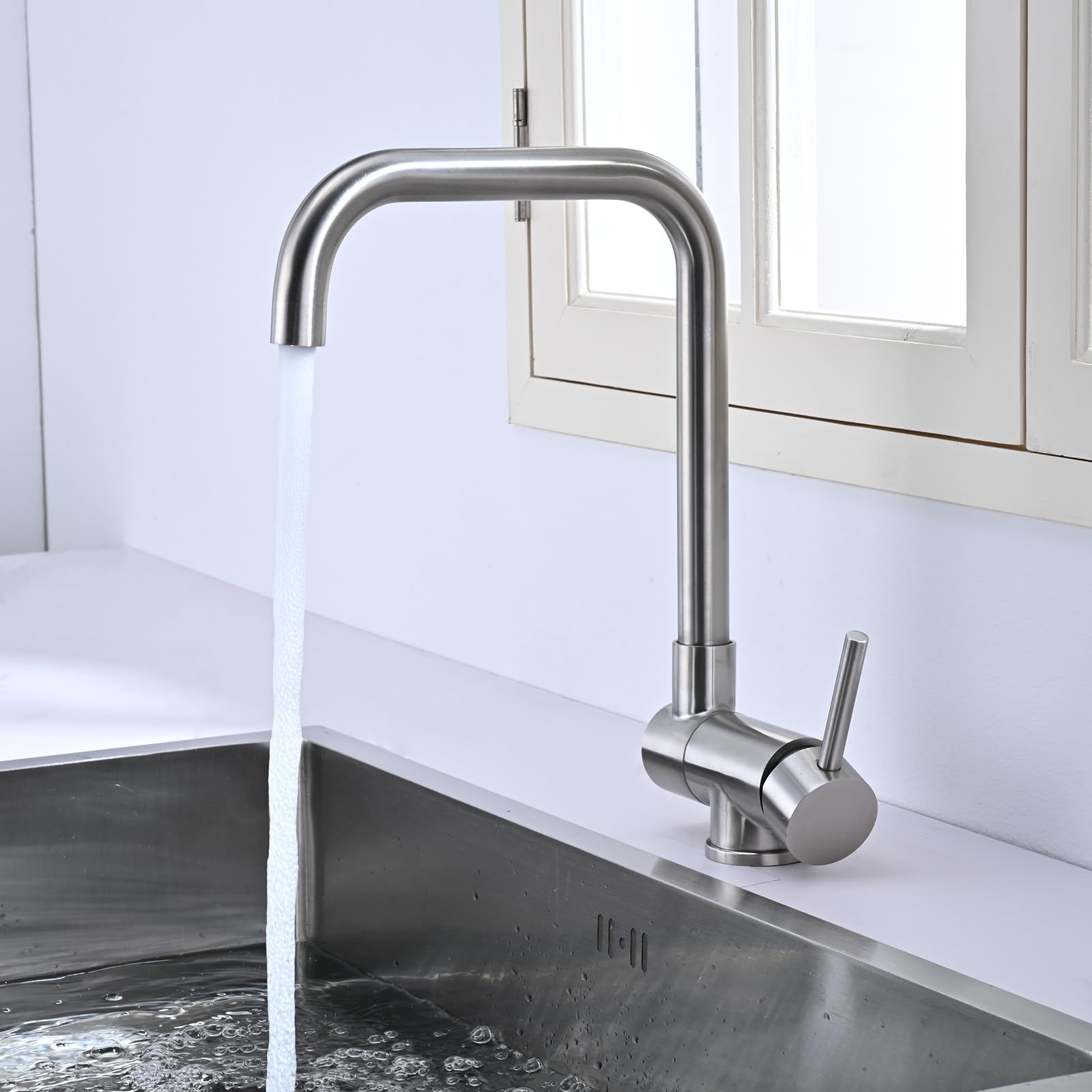 Vorfenster Küchenarmatur Klappbar BuntHaus, 360° Küchenarmatur Gebürstetem | Wasserhahn umklappbar schwenkbar, Wasserhahn Unterfenster, Spültischarmatur Vorfenster, Edelstahl