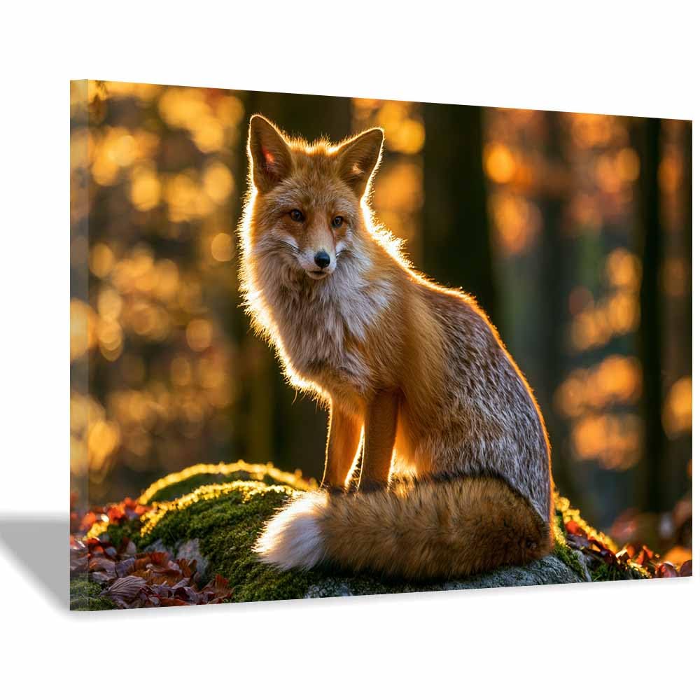 PUQAAEO Wall Art Painting Grizzly Bear Prints On Canvas Goldens Forests Red Fox Animal Pictures Wall Art for Home Cabin Decoration Rustic Farmhouse Decor(Multicolor)-60x90cm Framed