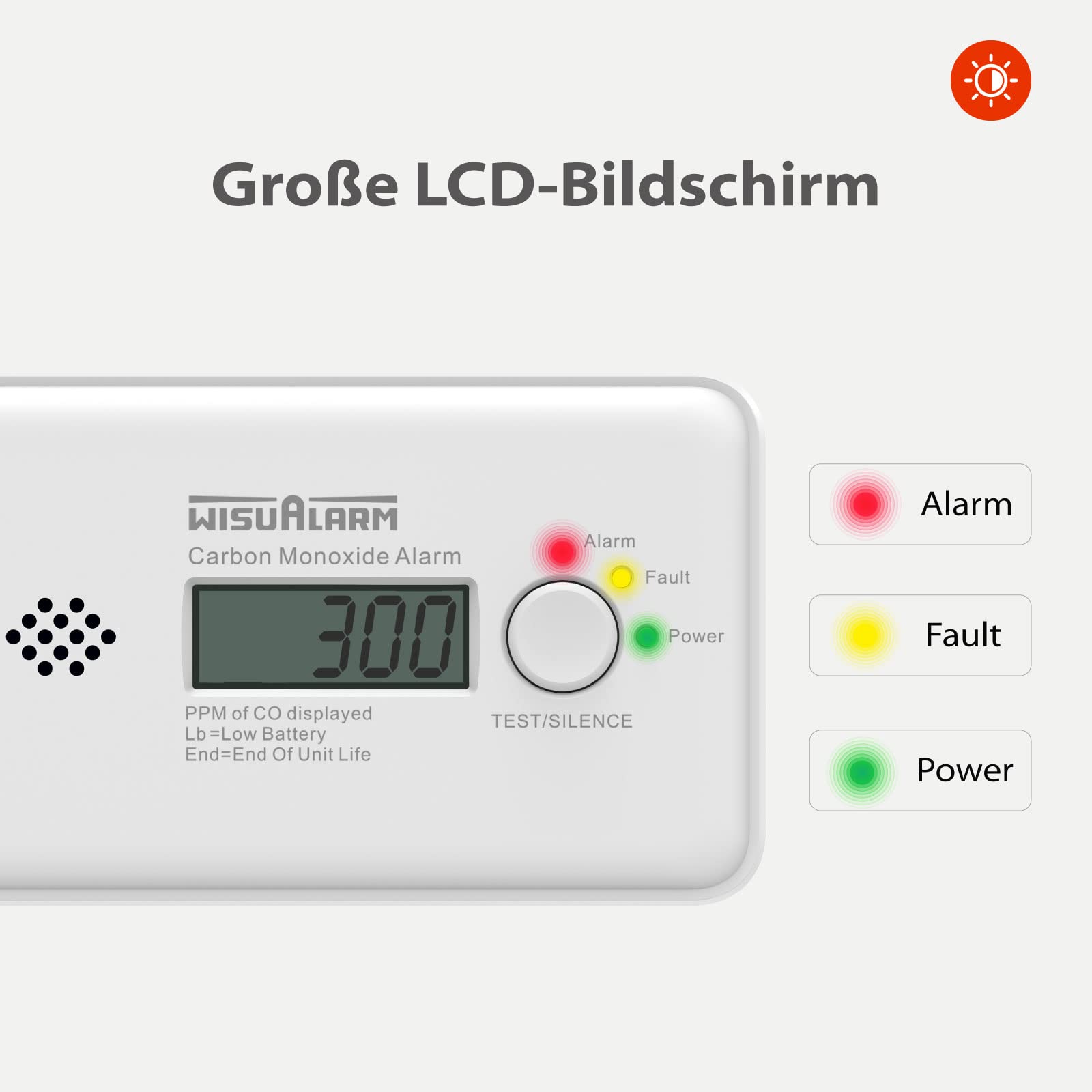 Kohlenmonoxid Melder,10 Jahre Batterie, CO Melder, Kohlenmonoxid Melder Testsieger, CO Warner mit LCD Display und Test/Silence Taste, TÜV Zertifiziert nach EN 50291 (Standalone, mit Display)