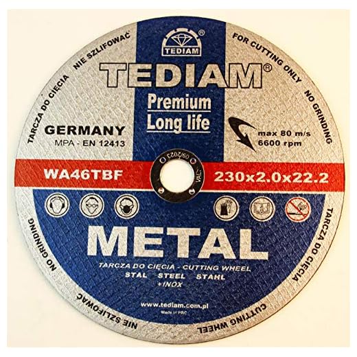 Lot de 5 disques à tronçonner Premium Long Life pour acier 230 x 2,0 mm A30TBF INOX EN12413 Tediam Metal