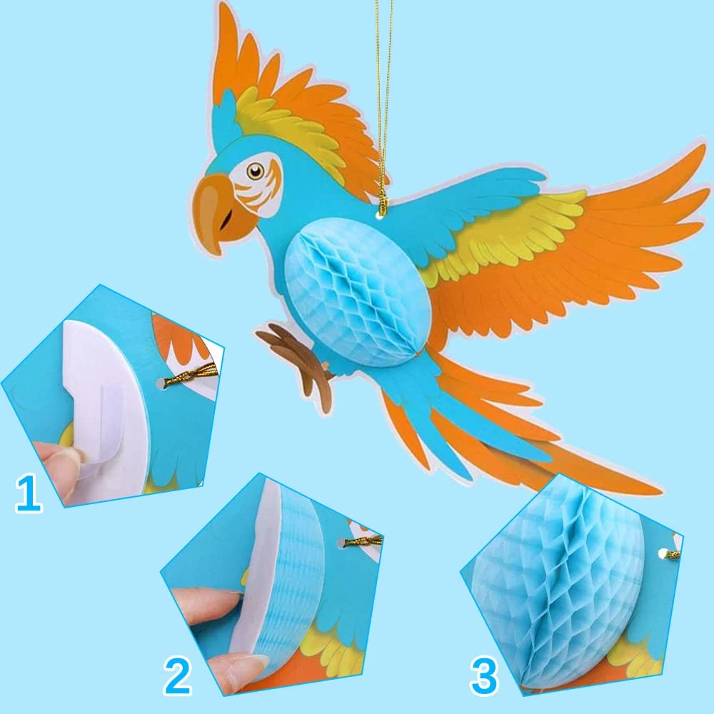 3er-Set Tropische Vogel-Wabenbälle Zum Aufhängen - Tukan & Papageien Deko Für Tiki-Party, Sommer, Geburtstag