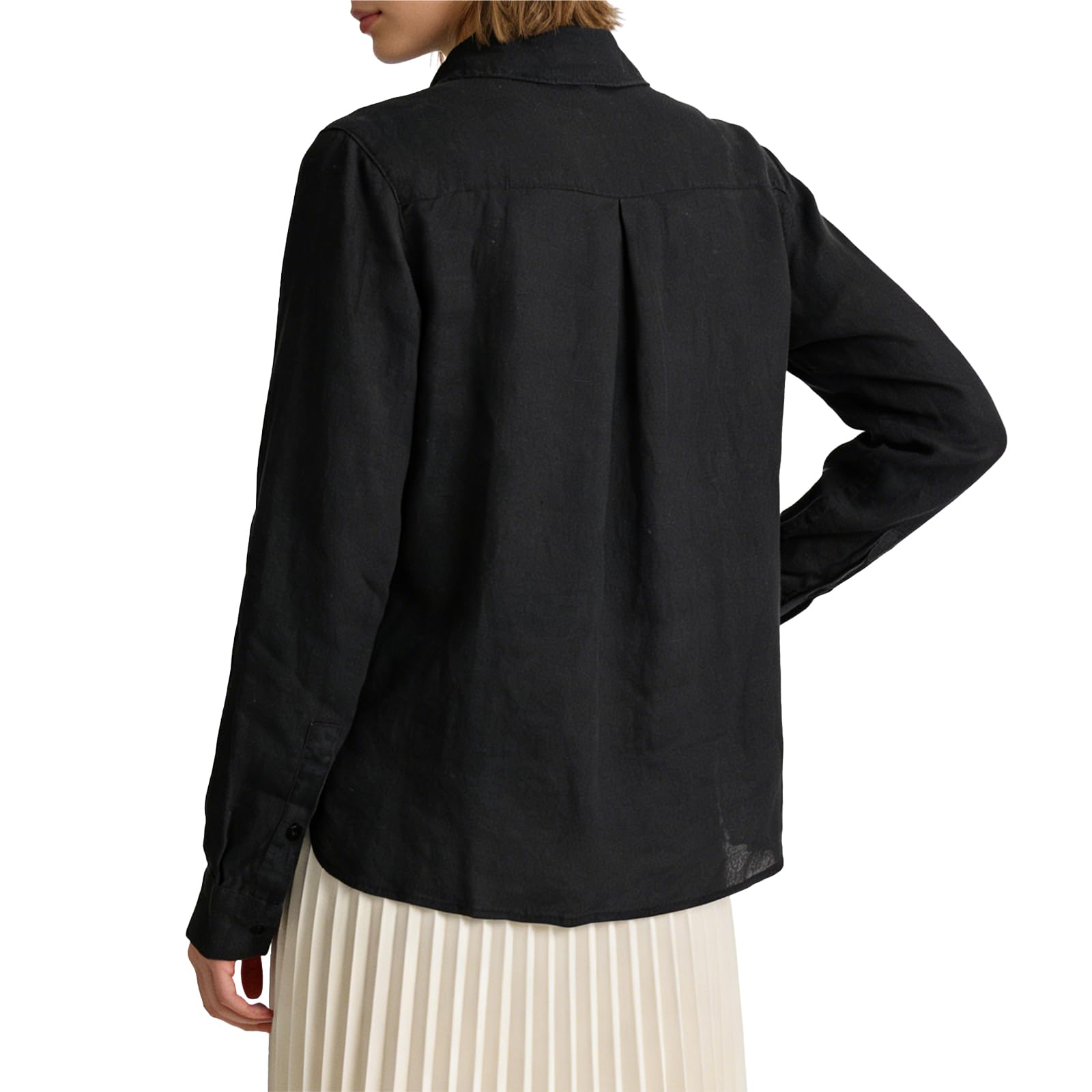 Amazhiyu Chemisier en lin pour femme - Manches longues - Chemise en lin - Chemisier élégant - Couleur unie - Manches longues - Hauts d'été