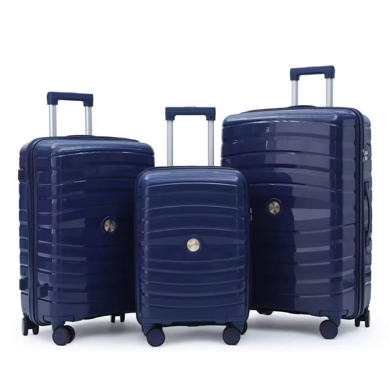 PP Material 3 Piece Luggage Set | Carry On & Large Suitcase | Durable Travel Trolley Bag with 360 Degree Wheels (Navy Blue)