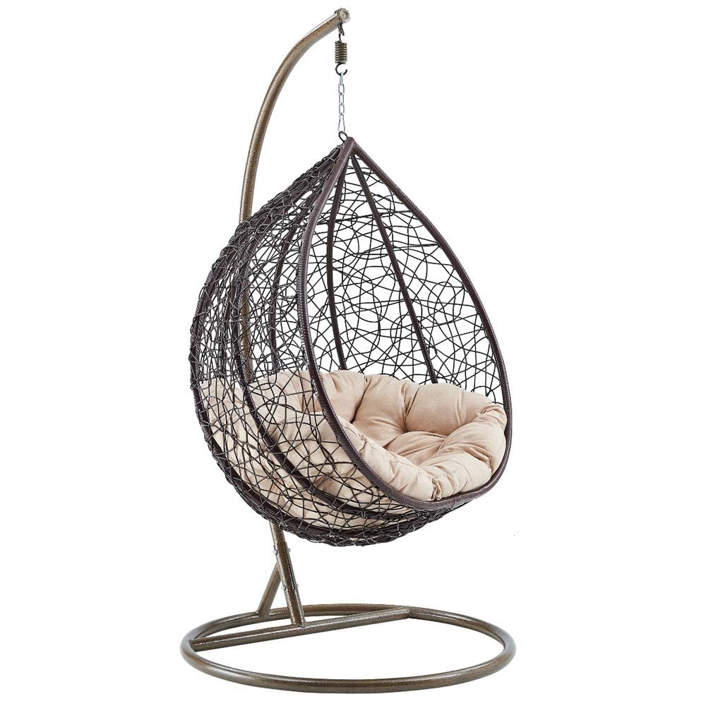 Backyards India Single Seater Swing Chair with Stand & Cushion Outdoor Indoor Balcony Garden Patio,Powder Coated Frame,UV Protected Wicker,Premium Cushion AF_in_037